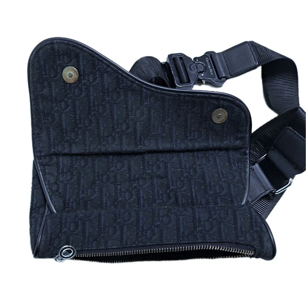 Mens Saddle Bag Black Oblique Jacquard Crossbody Logo Print